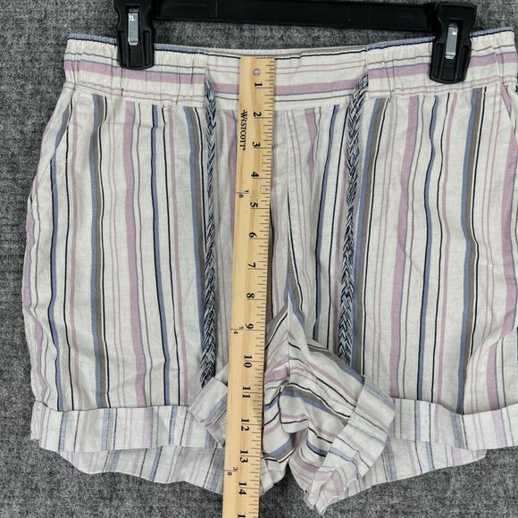 EDDIE BAUER SHORTS WOMENS SMALL‎ STRIPED LINEN BLEND CUFFED LOUNGE BAGGY - Picture 9 of 11